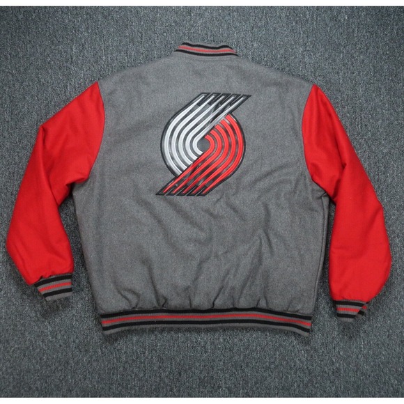 Portland Trail Blazers Jacket Mens XL Gray Red JH Design Reversible Wool Varsity - Picture 6 of 16